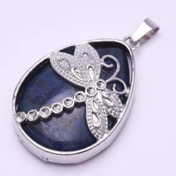 Lapis Lazuli Dragonfly Natural Stone Drop Pendant Necklace Healing Gemstone - Picture 2 of 2